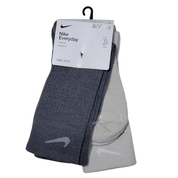 Nike Everyday Wool Cushioned Crew Socks Women Size 6-10 Men 6-8 Dri Fit 2 Pair - Picture 1 of 9